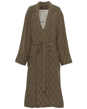 Ziggy Chen Checked Belted Double-Breasted Coat - Green