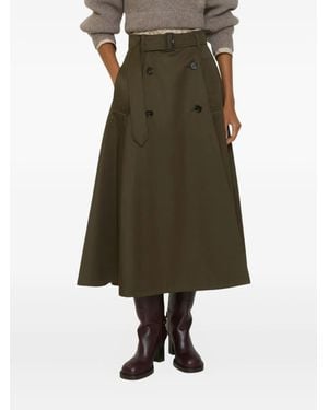 Burberry Buckle-Belt Gabardine Midi Skirt - Green