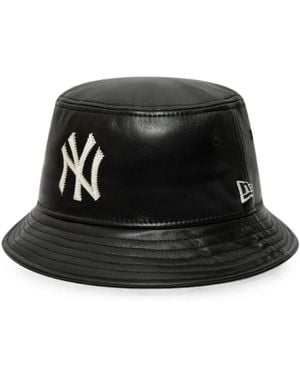 KTZ Mlb Logo-Embroidered Leather Bucket Hat - Black