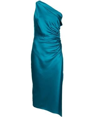 Michelle Mason Gathered-Detail Silk Dress - Blue