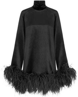 16Arlington Loire Feather-Trim Mini Dress - Black