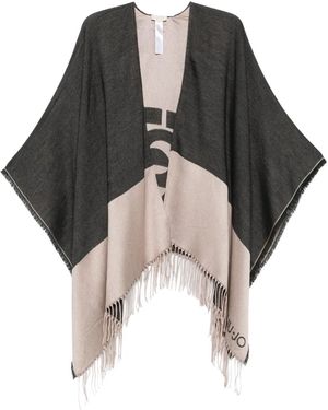 Liu Jo Logo-Detail Fringed Poncho - Black
