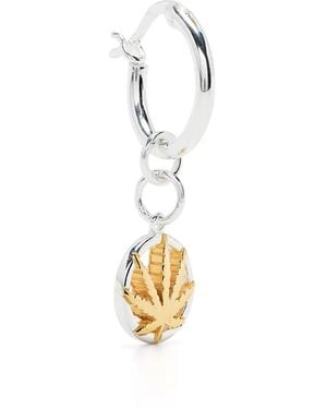 True Rocks Orecchino A Cerchio Marijuana Leaf - Bianco