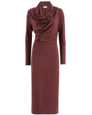 Brunello Cucinelli Techno Wool Jersey Dress With Draping And Monili - Red