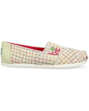 TOMS Checked Embroidery Espadrilles - White