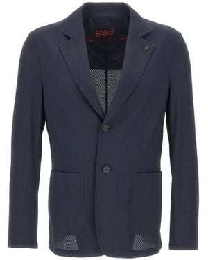 Bob Golden Logo-Pin Patch-Pocket Blazer - Blue
