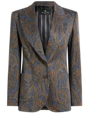 Etro Single-Breasted Cotton-Blend Jacquard Jacket With Paisley Motif - Grey