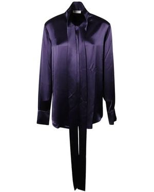 7 For All Mankind Bow-Collar Satin-Finish Blouse - Blu