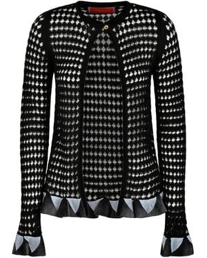 La DoubleJ Bow Ruffled Open-Knit Cardigan - Black