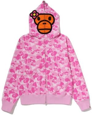 A Bathing Ape Full-Zip Camouflage-Print Hoodie - Pink