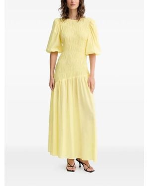 Never Fully Dressed Nara Shirred Asymmetric Dress - Yellow