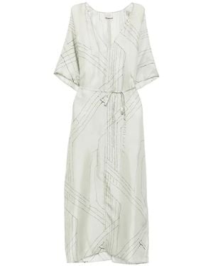 Alysi Abstract-Print Tie-Waist Midi Dress - White