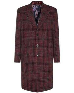 Etro Check-Pattern Single-Breasted Coat - Purple