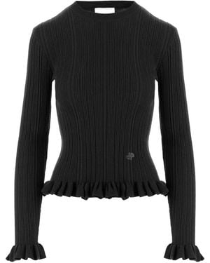 Patou Ruffled Ribbed-Knit Sweater - Black