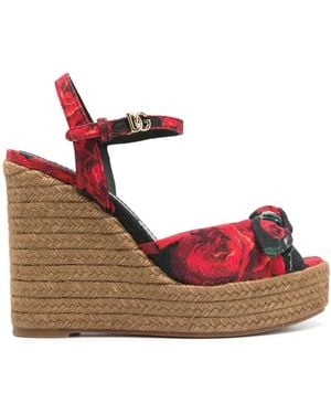 Dolce & Gabbana Lolita Canvas Wedge Sandal - Red