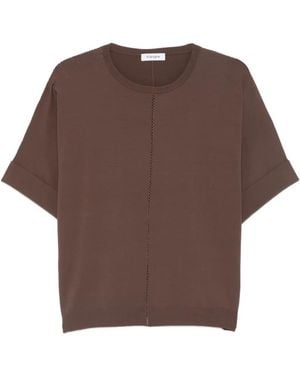 Kangra Open-Knit-Detail T-Shirt - Brown