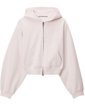 Alexander Wang Zip-Up Hoodie W/ Logo Print - Pink