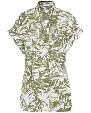 Brunello Cucinelli Leaf-Print Short-Sleeve Shirt - White