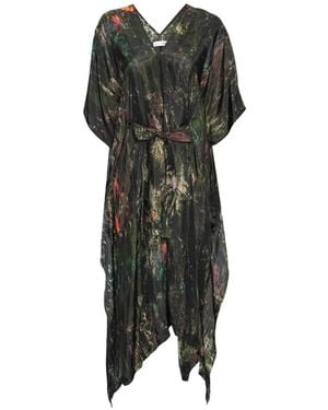 Henrik Vibskov Uncut Kaftan Abstract-Print Handkerchief-Hem Dress - Black