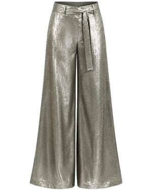 Otro Amor Metallic-Effect Belted Palazzo Trousers - Grey