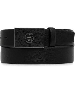 BOSS Logo-Plaque Leather Belt - Black