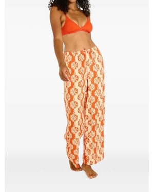 Banana Moon Okeah Sarong Tropical-Print Drawstring Trousers - Orange