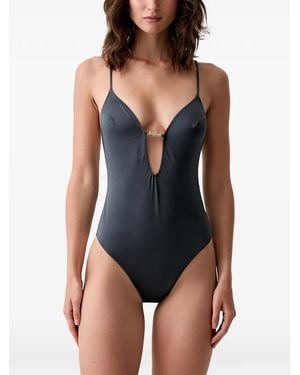 MC2 Saint Barth Logo-Plaque Scoop-Back Swimsuit - Blue