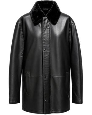 Poche Paris Shearling-Collar Leather Jacket - Black