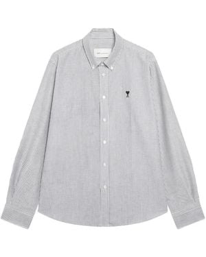 Ami Paris Logo-Detail Striped Shirt - Gray