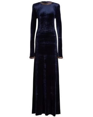 Ralph Lauren Nancie Stud-Embellished Velour Gown - Blue