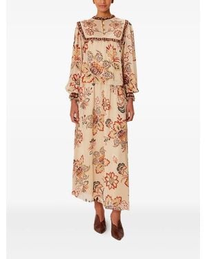 FARM Rio Floral-Print Ruffled Midi Skirt - White