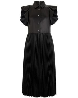 RED Valentino Ruffled-Sleeve Pleated Dress - Black