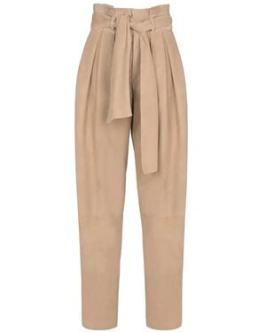 Balmain Pantalon En Daim À Taille Nouée - Natural