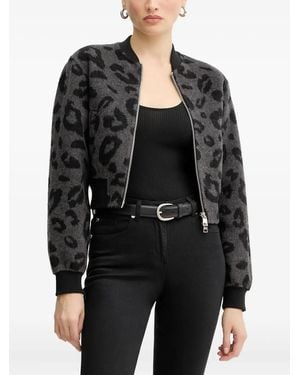 Silvian Heach Leopard-Print Zip Jacket - Black
