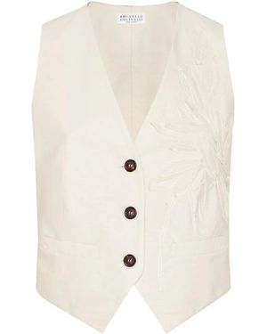 Brunello Cucinelli Chaleco con aplique Flora - Blanco
