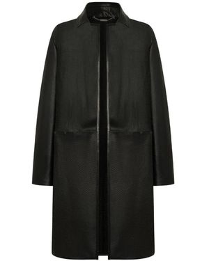 Kiton Ledermantel Mit Lochmuster - Schwarz