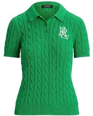 Ralph Lauren Cable-Knit Embroidered-Logo Polo Shirt - Green