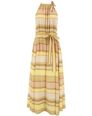 Zimmermann Indra Stripe-Pattern Halterneck Midi Dress - Metallic