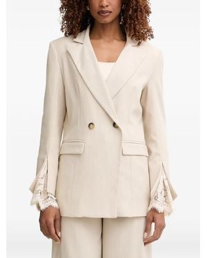 Haveone Pinstripe-Pattern Lace-Trim Blazer - Natural