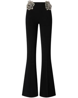 Pinko Floral-Appliqué Flared Trousers - Black