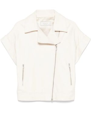 Peserico Leather Short-Sleeve Biker Jacket - White