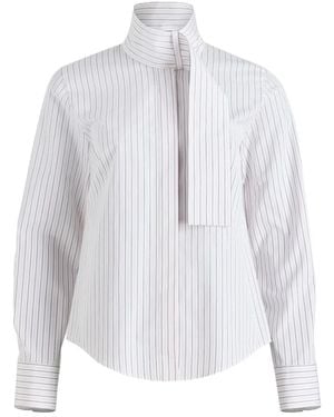 Patou Pinstripe Scarf-Collar Blouse - White