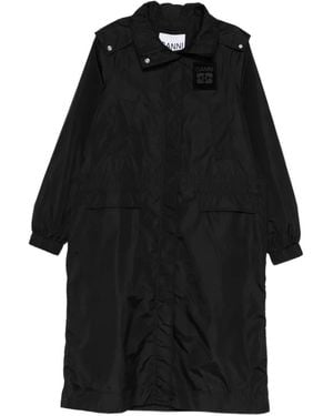 Ganni Logo-Patch Coat - Black