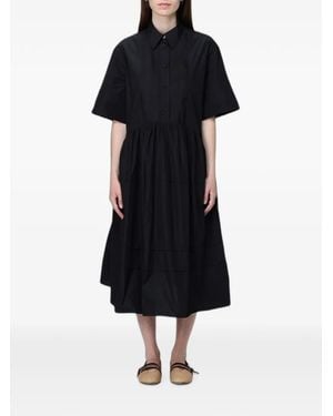 MEIMEIJ Pleated-Bib Tiered Shirt Dress - Black