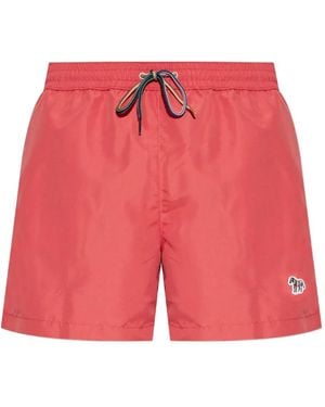 Paul Smith Drawstring-Waist Zebra-Motif Swim Shorts - Red