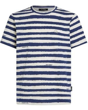 KARL LAGERFELD Striped All-Over Print T-Shirt - Blue