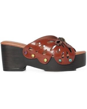 Kurt Geiger Cut-Out Embellished Leather Sandals - Brown