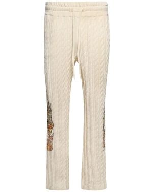 Who Decides War Kabelgebreide Broek Met Geborduurde Bloemen - Naturel