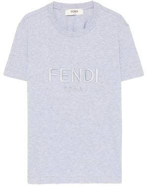Fendi T-Shirt Con Logo Ricamato - Bianco