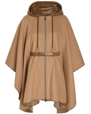 Moncler Belted Hooded Cape - Brown